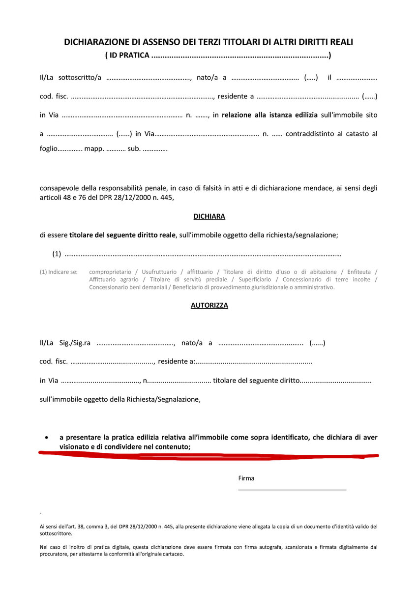 Dubbio su dichiarazione assenso pratica edilizia condominiale